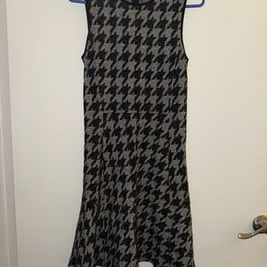 Theory Black and Gray Houndstooth Midi Dress